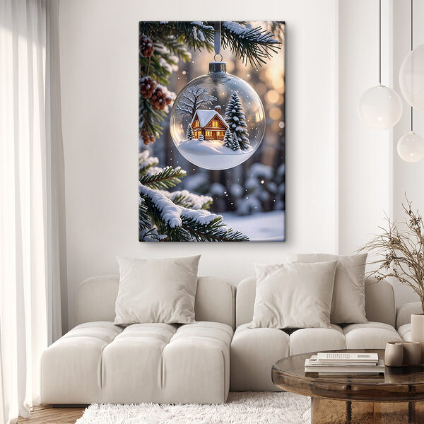 Glazen bol met een huis en bomen erin Canvas Schilderijen Glazen bol met een huis en bomen erin