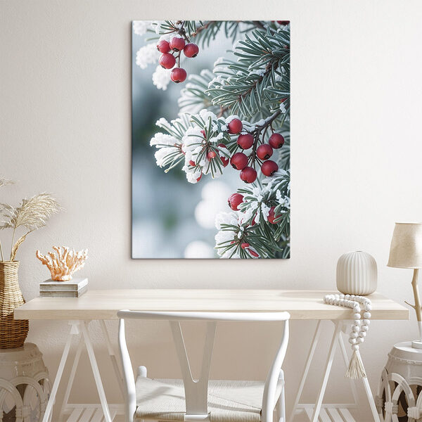 Winterbessen op berijpte takken Canvas Schilderijen Winterbessen op berijpte takken