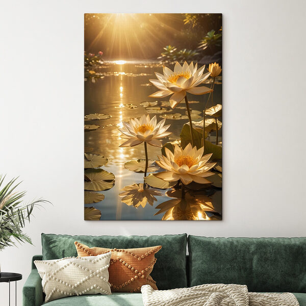 Groep witte bloemen in een vijver Canvas Schilderijen Groep witte bloemen in een vijver