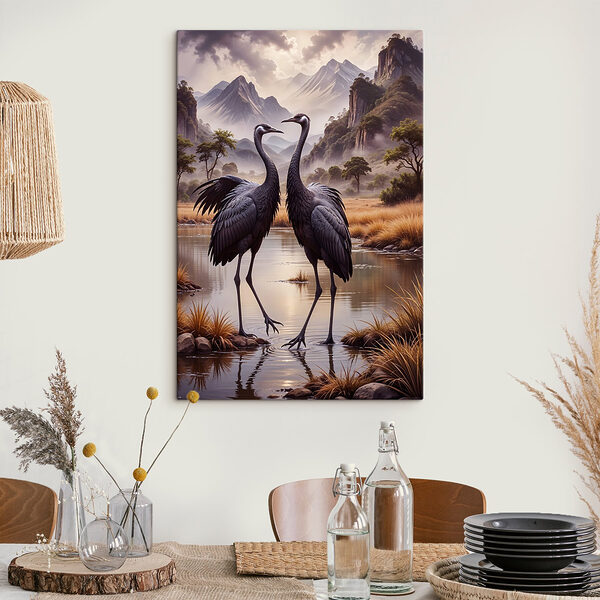 Twee vogels in een rivier Canvas Schilderijen Twee vogels in een rivier