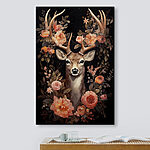 Canvas Schilderijen Schilderij van een hert omringd door bloemen