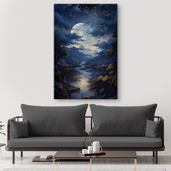Maan boven een rivier Canvas Schilderijen Maan boven een rivier
