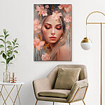 Canvas Schilderijen Schilderij van een vrouw met bloemen in haar haar