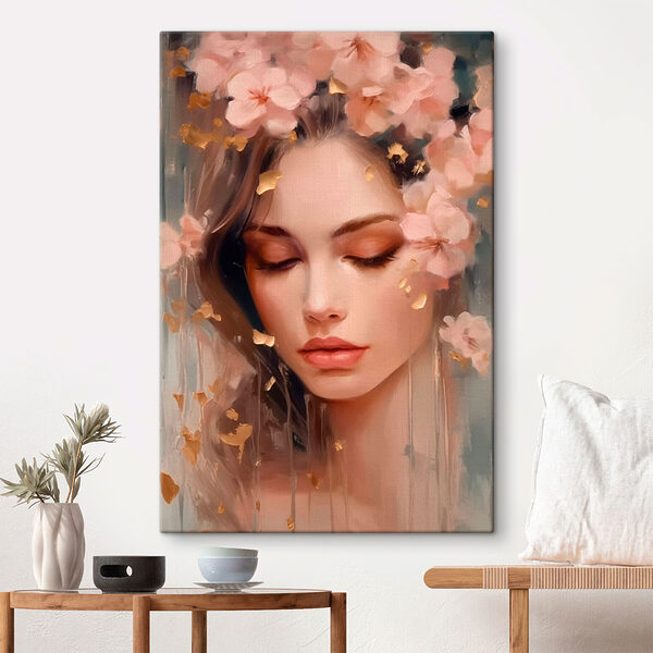 Vrouw met bloemen in haar haar Canvas Schilderijen Vrouw met bloemen in haar haar