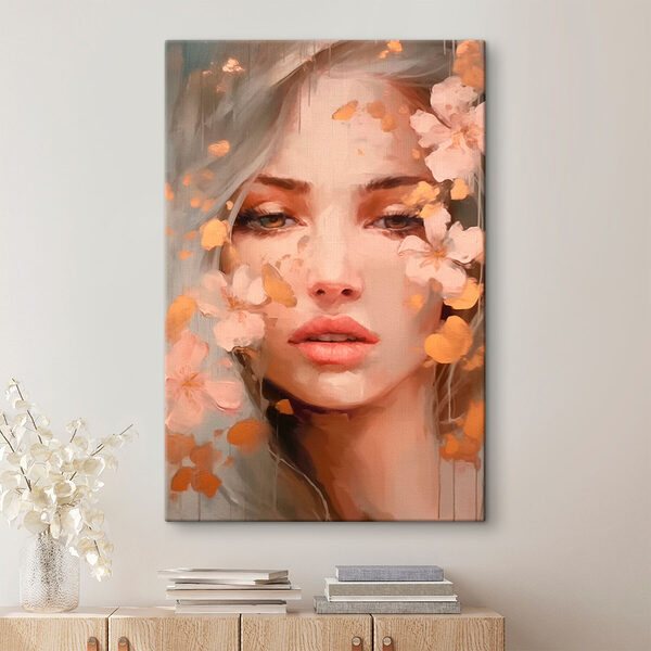 Vrouw met bloemen rond haar gezicht Canvas Schilderijen Vrouw met bloemen rond haar gezicht