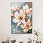 Canvas Schilderijen Schilderij van bloemen op een blauwe achtergrond