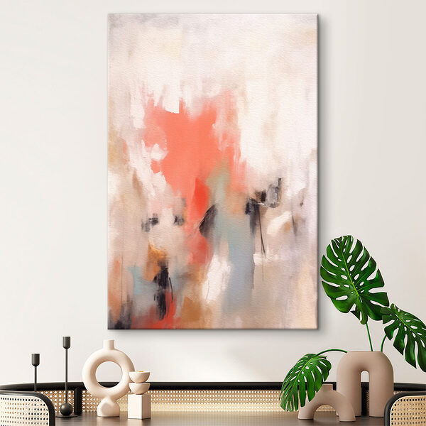 Schilderij van een persoon met een roze en grijze achtergrond Canvas Schilderijen Schilderij van een persoon met een roze en grijze achtergrond