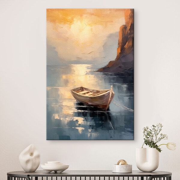 Schilderij van een boot in water Canvas Schilderijen Schilderij van een boot in water