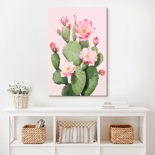 Cactus met roze bloemen Canvas Schilderijen Cactus met roze bloemen