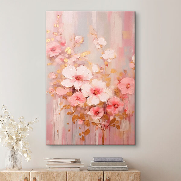 Schilderij van roze bloemen Canvas Schilderijen Schilderij van roze bloemen