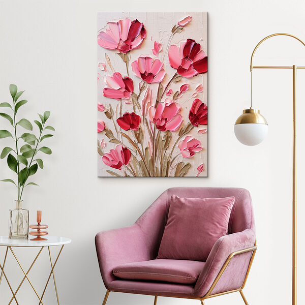 Schilderij van roze bloemen Canvas Schilderijen Schilderij van roze bloemen