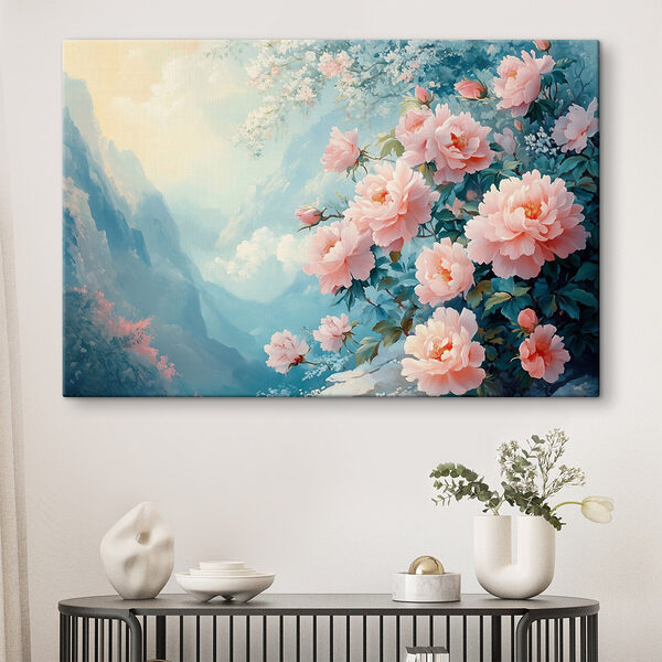 Schilderij van roze bloemen Canvas Schilderijen Schilderij van roze bloemen