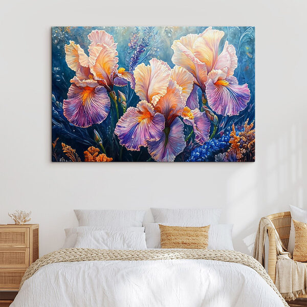 Schilderij van bloemen met gele en paarse bloemblaadjes Canvas Schilderijen Schilderij van bloemen met gele en paarse bloemblaadjes