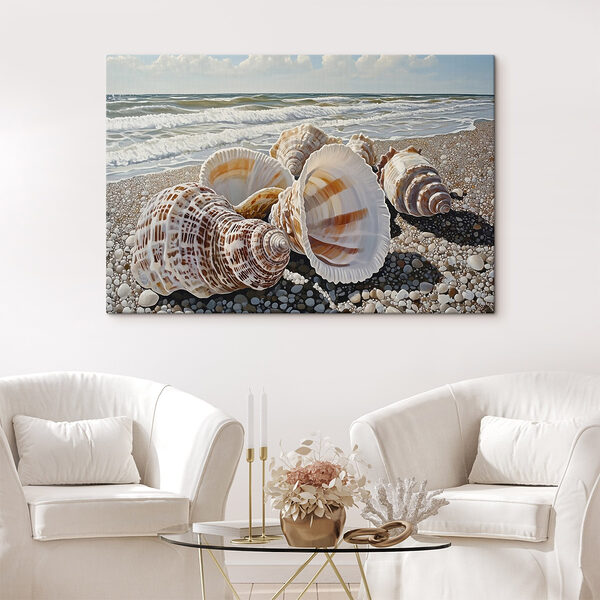 Zeeschelpen op een strand Canvas Schilderijen Zeeschelpen op een strand