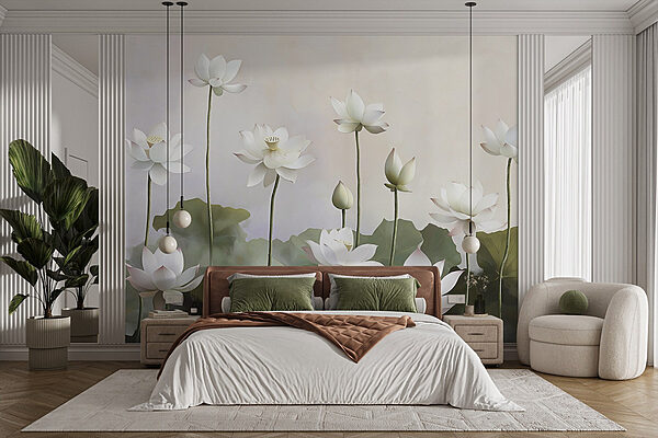 Groep witte bloemen Fotobehang Groep witte bloemen