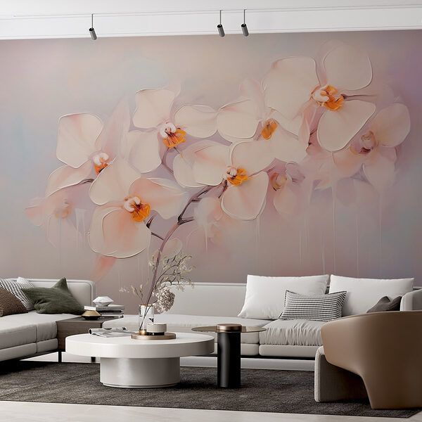Schilderij van witte bloemen Fotobehang Schilderij van witte bloemen