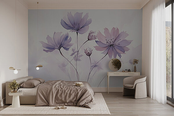 Groep paarse bloemen Fotobehang Groep paarse bloemen
