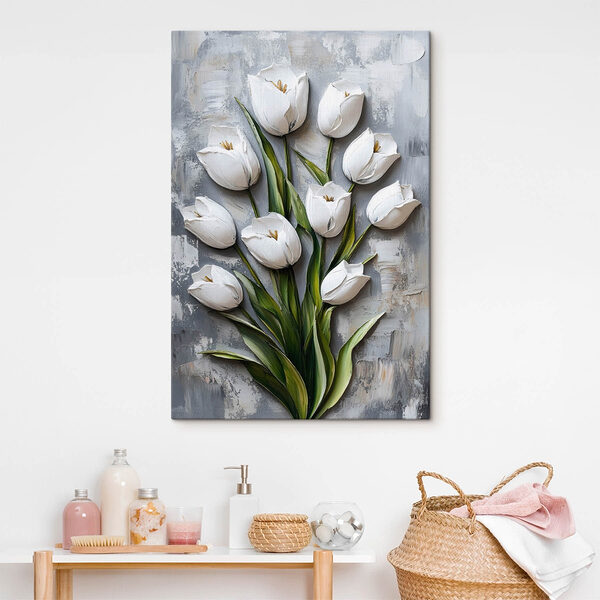 Schilderij van witte tulpen Canvas Schilderijen Schilderij van witte tulpen
