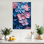 Canvas Schilderijen Groep blauwe en roze bloemen