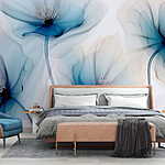 Fotobehang Groep bloemen met blauwe bloemblaadjes