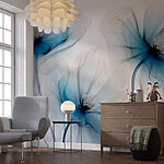 Fotobehang Groep bloemen met blauwe bloemblaadjes