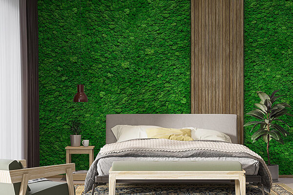 Houten plank op een groene muur Fotobehang Houten plank op een groene muur