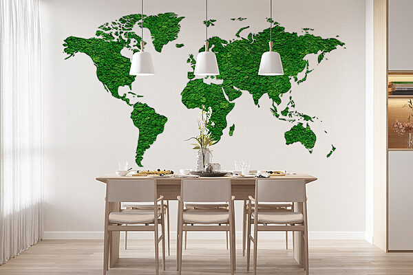 Kaart van de wereld gemaakt van groene planten Fotobehang Kaart van de wereld gemaakt van groene planten