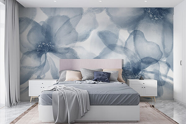 Groep bloemen op witte achtergrond Fotobehang Groep bloemen op witte achtergrond