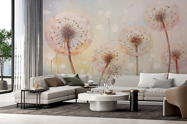 Schilderij van paardenbloemen Fotobehang Schilderij van paardenbloemen