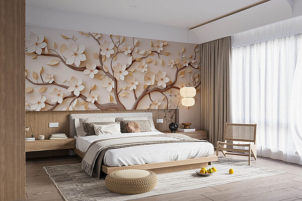 Boom met bloemen erop Fotobehang Boom met bloemen erop