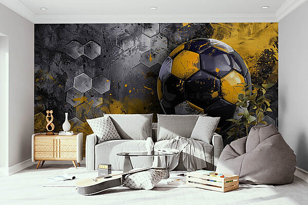 Voetbal op een muur Fotobehang Voetbal op een muur