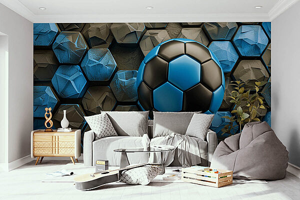 Blauw met zwarte voetbal Fotobehang Blauw met zwarte voetbal