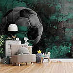 Fotobehang Voetbal op een groene en zwarte achtergrond