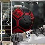 Fotobehang Zwart met rode voetbal