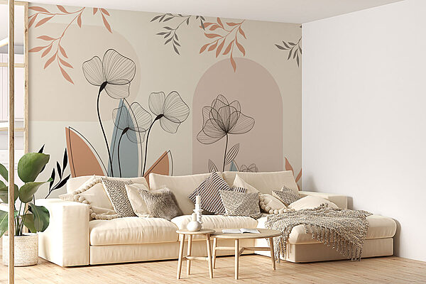 Florale elegantie in zachte tinten Fotobehang Florale elegantie in zachte tinten