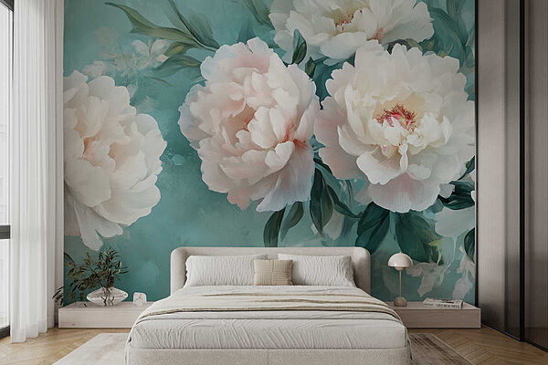 Groep witte bloemen Fotobehang Groep witte bloemen
