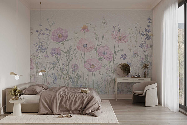 Delicate bloemen in zachte pasteltinten Fotobehang Delicate bloemen in zachte pasteltinten
