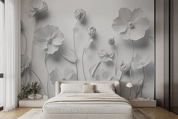 Groep witte bloemen Fotobehang Groep witte bloemen