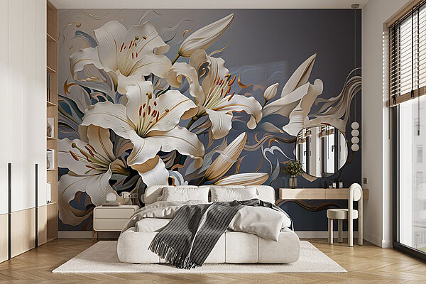 Delicate lelies in sierlijk arrangement Fotobehang Delicate lelies in sierlijk arrangement