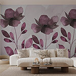 Fotobehang Paarse bloemen en bladeren