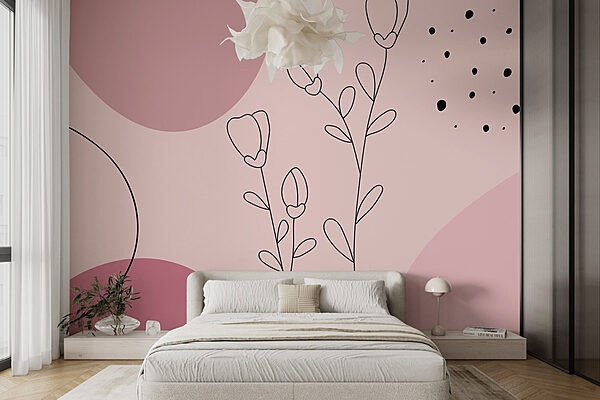 Tekening van bloemen en cirkels Fotobehang Tekening van bloemen en cirkels