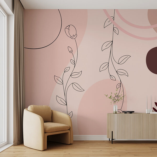 Elegant lijnmotief met bloemen Fotobehang Elegant lijnmotief met bloemen