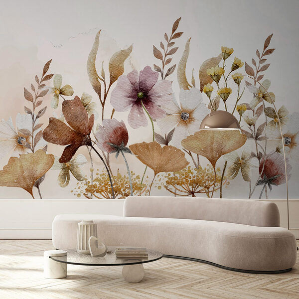 Delicate bloemen in zachte aquareltinten Fotobehang Delicate bloemen in zachte aquareltinten