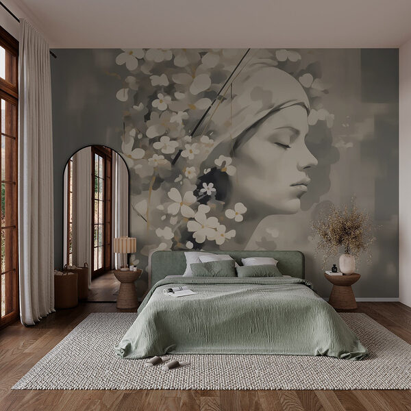 Zachte sereniteit tussen delicate bloemen Fotobehang Zachte sereniteit tussen delicate bloemen