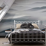 Fotobehang Mistig landschap met heuvels
