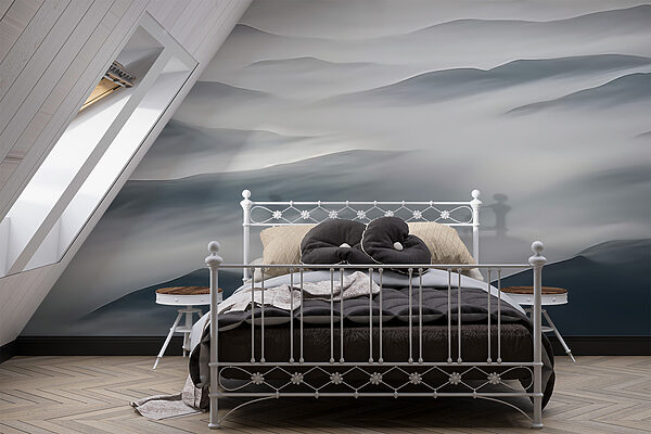 Mistig landschap met heuvels Fotobehang Mistig landschap met heuvels