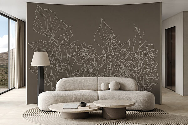 Lijntekening van bloemen Fotobehang Lijntekening van bloemen
