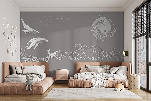 Walvis en walvis in de zee Fotobehang Walvis en walvis in de zee