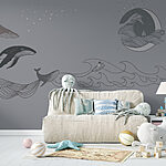 Fotobehang Walvis tekening op grijze achtergrond