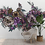 Fotobehang Vogel zittend op een boeket bloemen